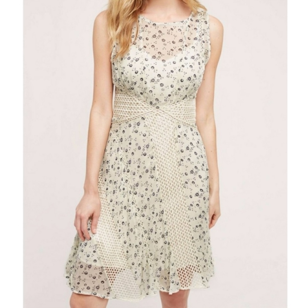 Anthropologie Floral Sleeveless Knit Lace Crochet Dress